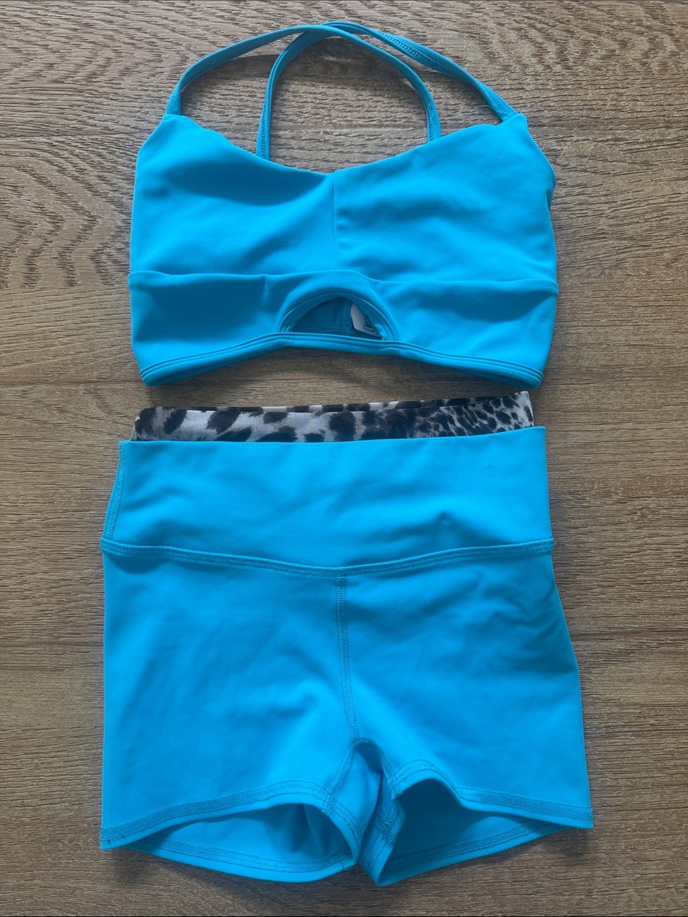 Bright Turquoise Sports Bra & High-Waist Shorts Set